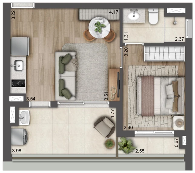 Planta 40m² — TOM Paraíso